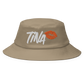 Front view of a khaki bitcoin bucket hat.