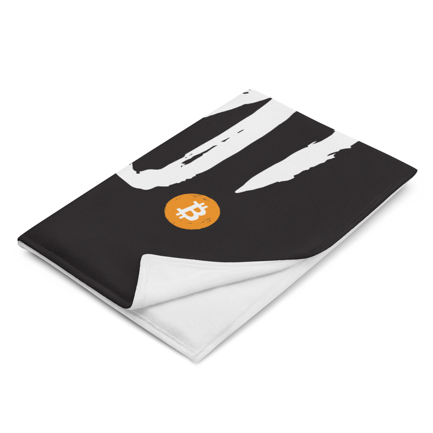 Don't Trust Verify! Bitcoin throw blanket folded on a white background, showing the printed front and the plain white reverse side.