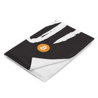 Don't Trust Verify! Bitcoin throw blanket folded on a white background, showing the printed front and the plain white reverse side.