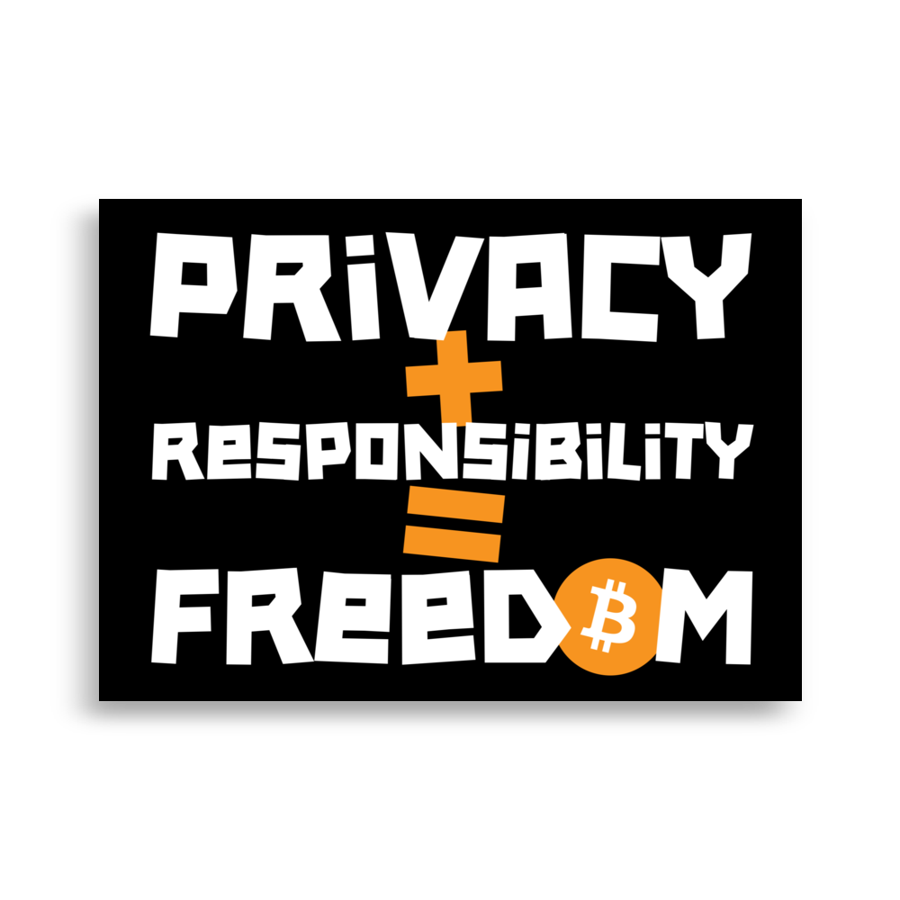 Front view of a black 50x70cm bitcoin poster.
