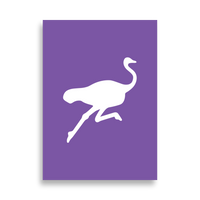 Nostrich nostr poster, front view: a white running ostrich silhouette on purple.