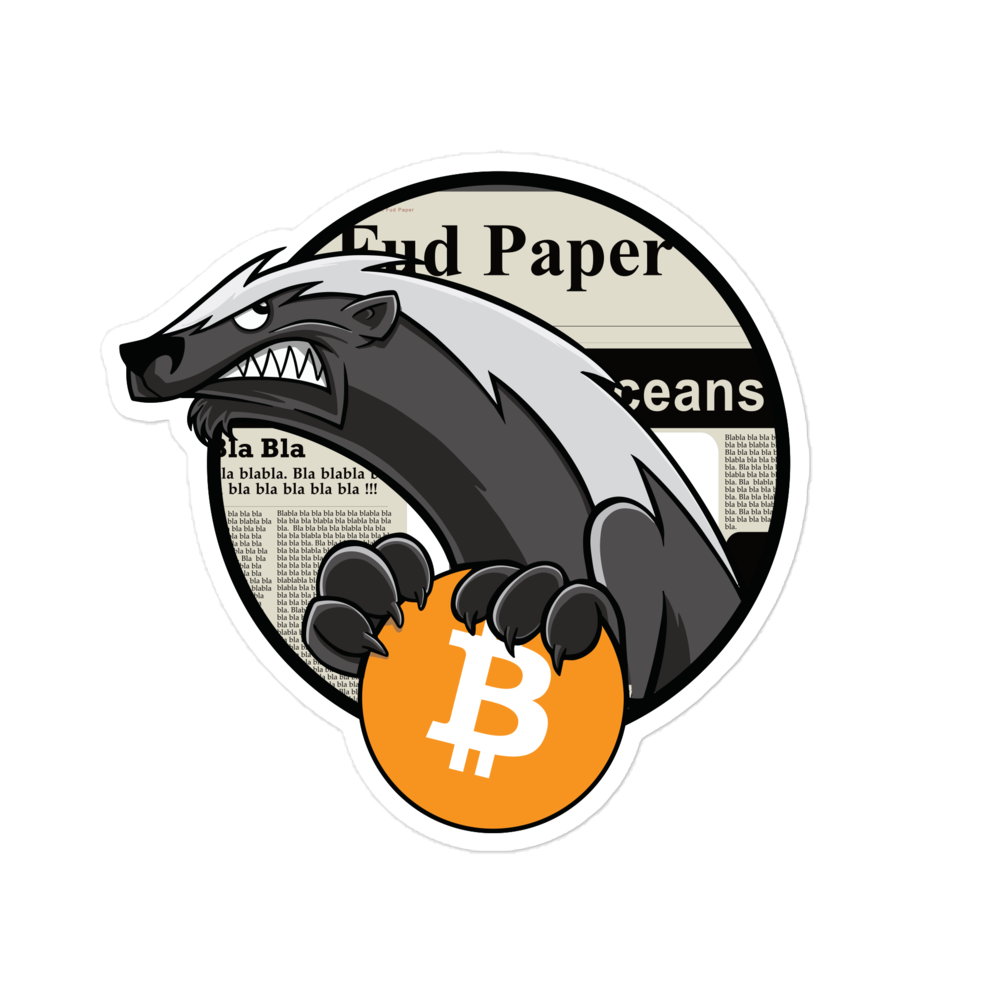 Front view of a bitcoin sticker.
