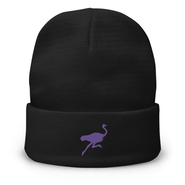 Embroidered Nostr Beanie featuring ostrich mascot with snug cotton blend fit
