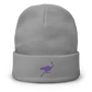 Front view of a grey nostr beanie.