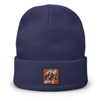 Black embroidered Bitcoin beanie with snug fit and breathable cotton blend for warmth and comfort