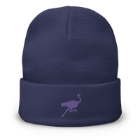 Front view of a navy colored nostr beanie.