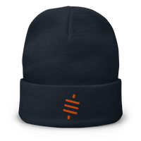 Sats Symbol embroidered bitcoin beanie in Navy, front view.