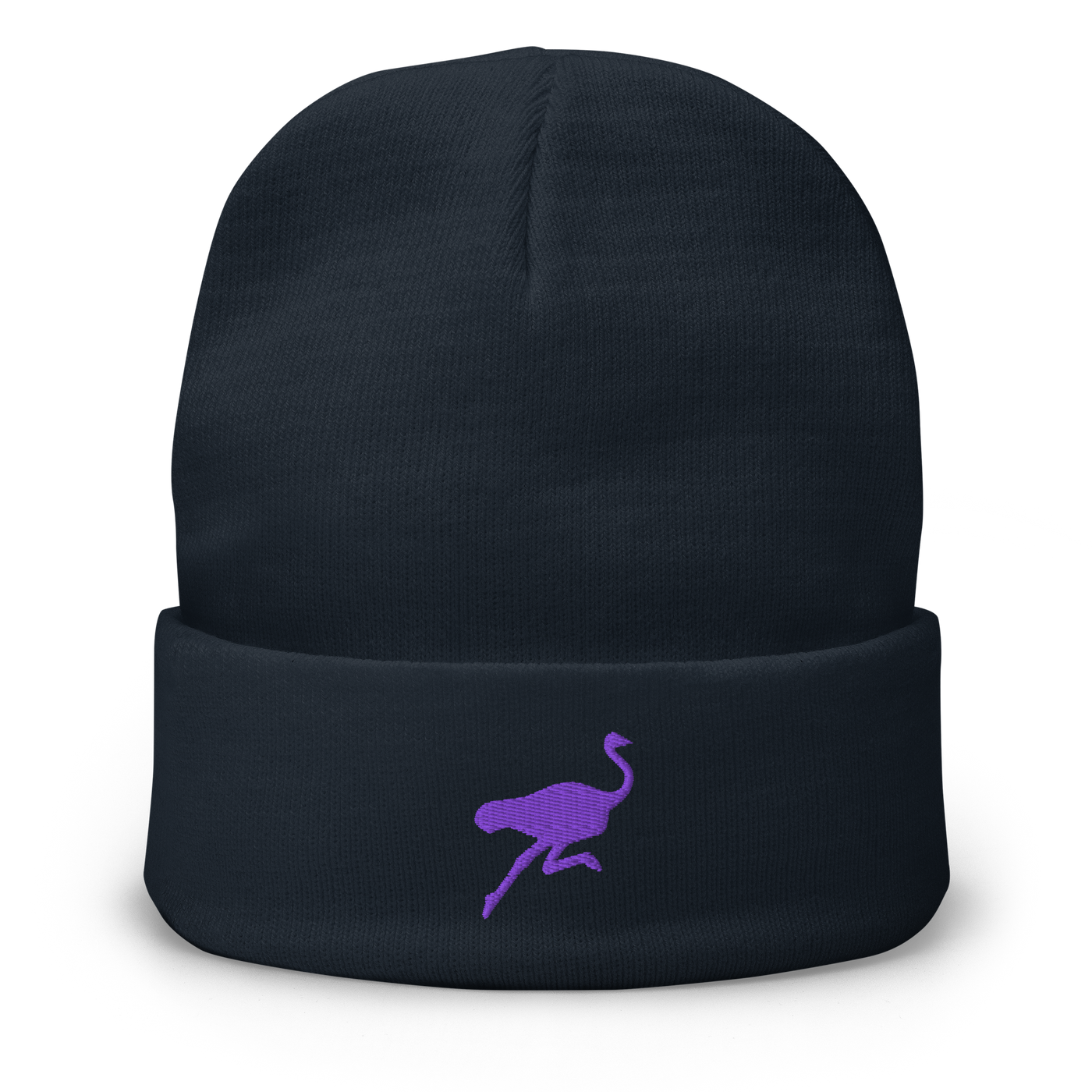 Nostrich embroidered nostr beanie in Navy, front view.