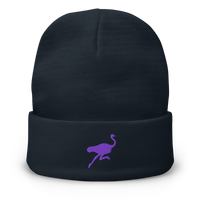 Nostrich embroidered nostr beanie in Navy, front view.