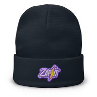 Zap It embroidered nostr beanie in Navy, front view.