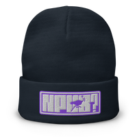 nPub? embroidered nostr beanie in Navy, front view.