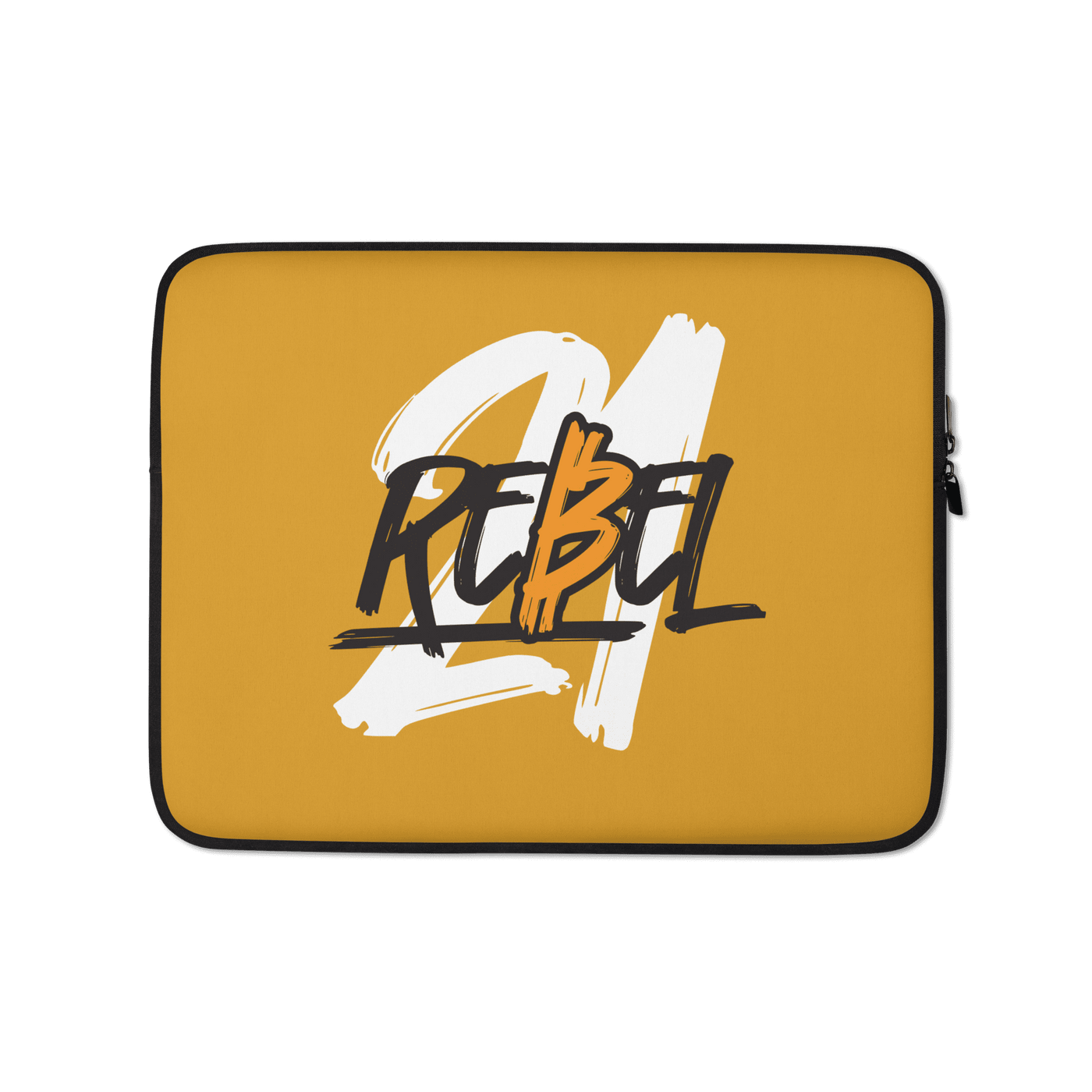 Orange Bitcoin laptop sleeve with padded zipper and faux fur lining, water and heat resistant neoprene protector