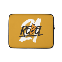 Orange Bitcoin laptop sleeve with padded zipper and faux fur lining, water and heat resistant neoprene protector
