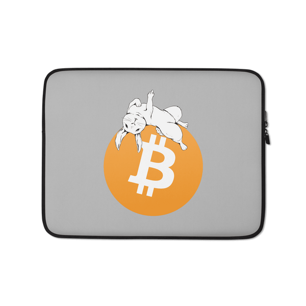 Bitcoin laptop sleeve with anti-fiat slogan, neoprene, padded, waterproof, and faux fur lined.