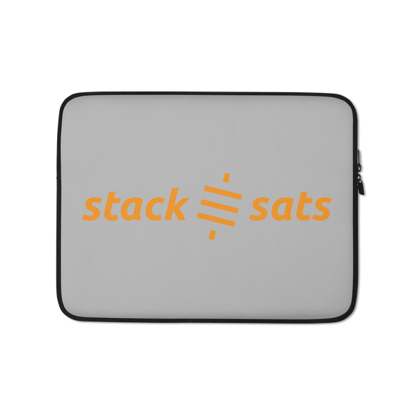 Stack Sats bitcoin laptop sleeve with padded zipper and faux fur lining, water-resistant neoprene