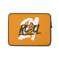 Orange Bitcoin laptop sleeve with padded zipper and faux fur lining, water and heat resistant neoprene protector
