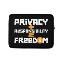 Bitcoin laptop sleeve with privacy and responsibility design, neoprene, padded, water-resistant protective case