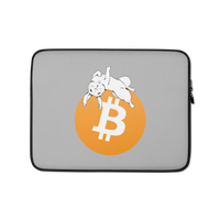 Bitcoin laptop sleeve with anti-fiat slogan, neoprene, padded, waterproof, and faux fur lined.