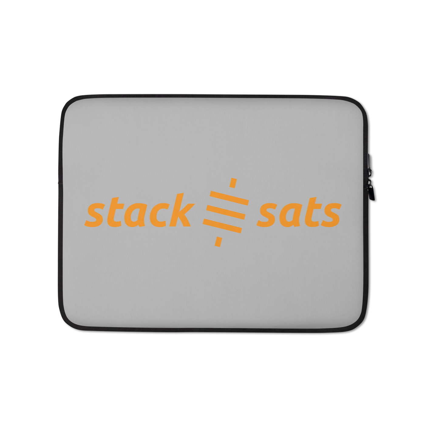 Stack Sats bitcoin laptop sleeve with padded zipper and faux fur lining, water-resistant neoprene