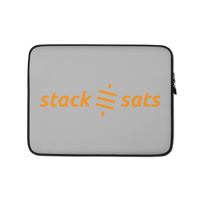 Stack Sats bitcoin laptop sleeve with padded zipper and faux fur lining, water-resistant neoprene