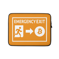 Bitcoin laptop sleeve with emergency exit design, neoprene, padded zipper, and faux fur lining