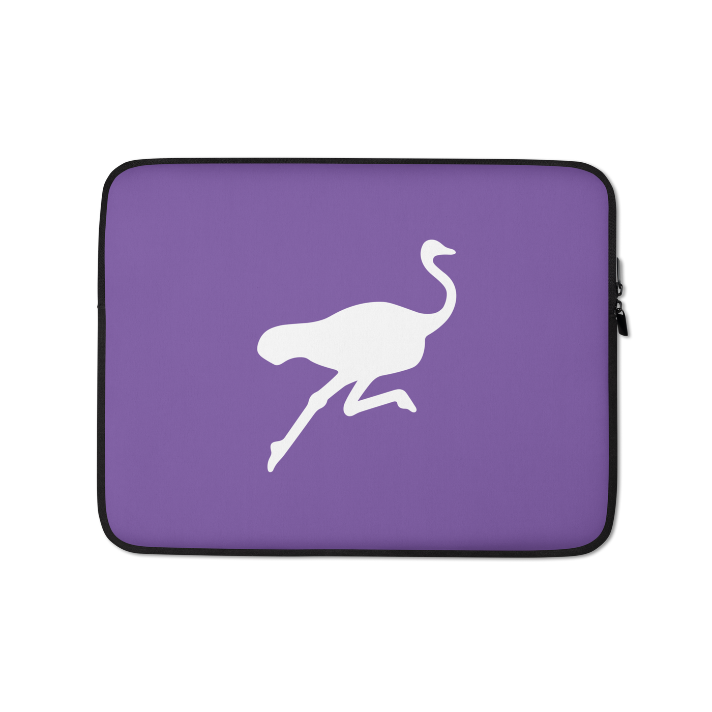 Nostr laptop sleeve with ostrich mascot, neoprene material, padded zipper, and faux fur lining for protection and style