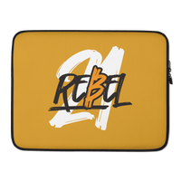 Front view of a orange 15 inch bitcoin laptop sleeve.