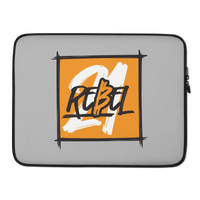 Front view of a grey 15 inch bitcoin laptop sleeve.