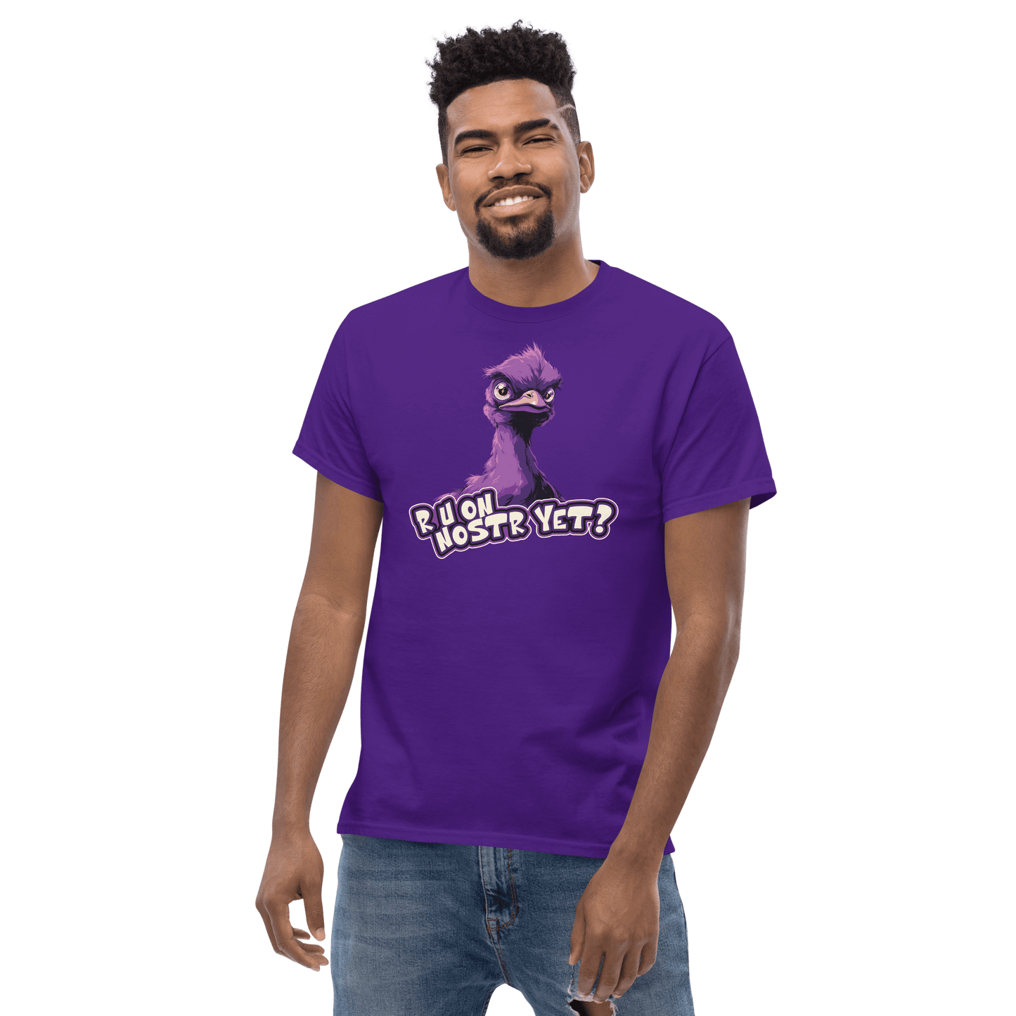 R U On Nostr Yet? | Purple Nostr T-Shirt