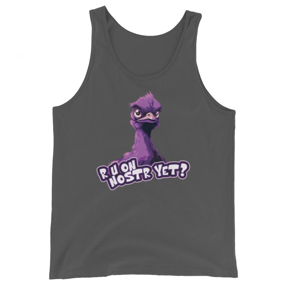 Front view of a asphalt colored nostr tank top.