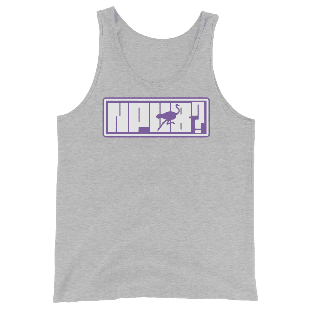 Front view of a athletic heather nostr tank top.
