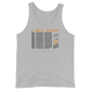 Front view of an athlethic heather grey colored bitcoin tank top.