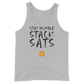 Front view of a athlethic heather colored bitcoin tank top.