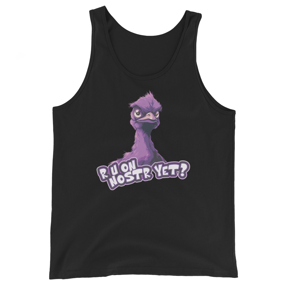 Front view of a black nostr tank top.