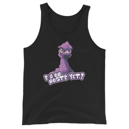 Front view of a black nostr tank top.