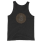 Front view of a charcoal black bitcoin tank top.
