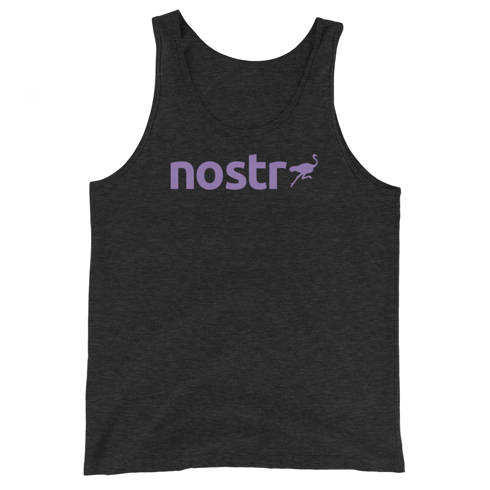 Front view of a charcoal black nostr tank top.