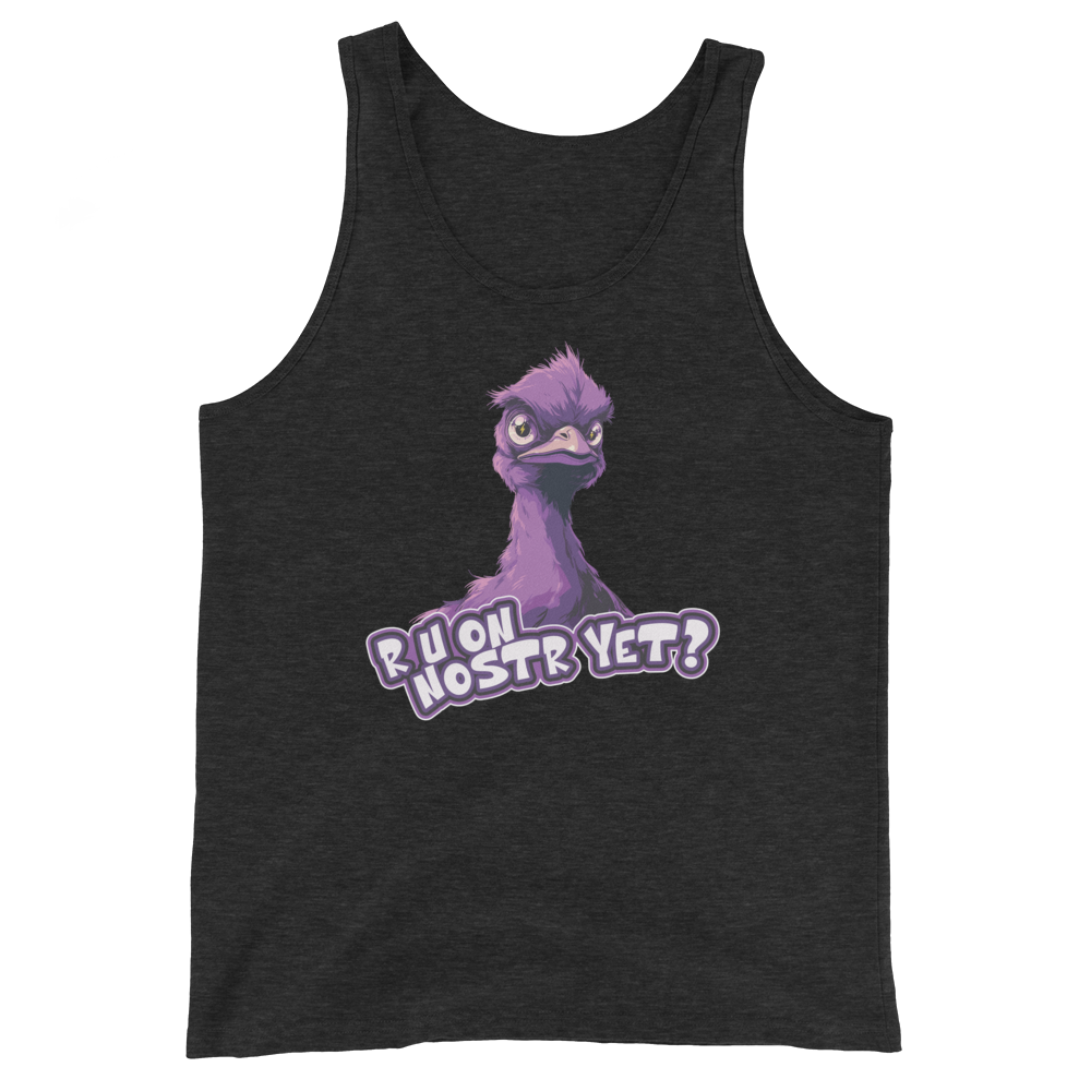 Front view of a charcoal black nostr tank top.