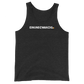 Front view of a charcoal black bitcoin tank top.