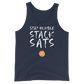 Front view of a navy colored bitcoin tank top.