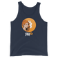 Front view of a navy colored bitcoin tank top.