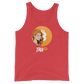 Front view of a red triblend bitcoin tank top.