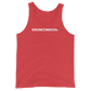 Front view of a red triblend bitcoin tank top.