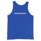 Front view of a royal blue bitcoin tank top.