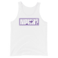 Front view of a white nostr tank top.