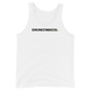 Front view of a white bitcoin tank top.