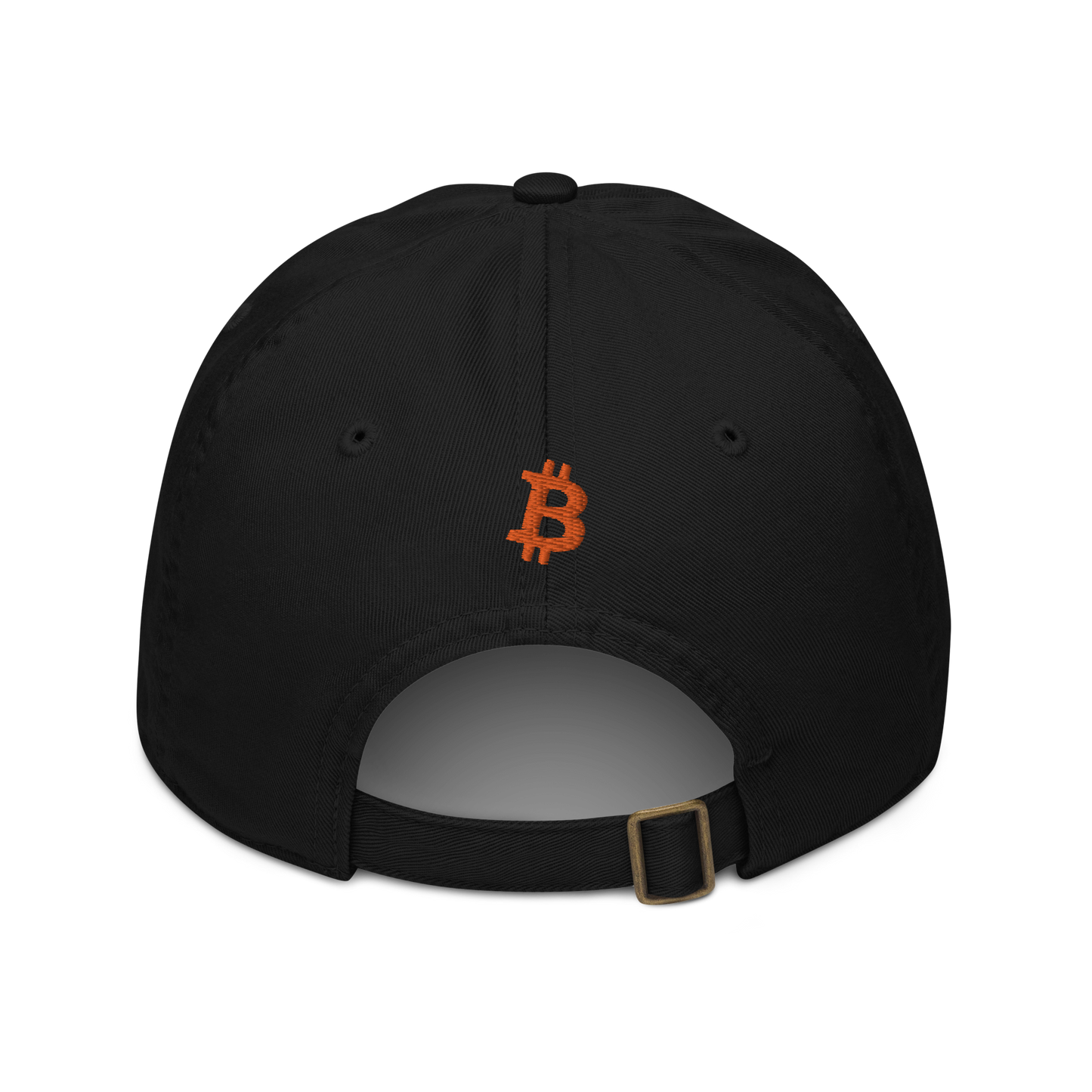 Back view of a black bitcoin dad hat.
