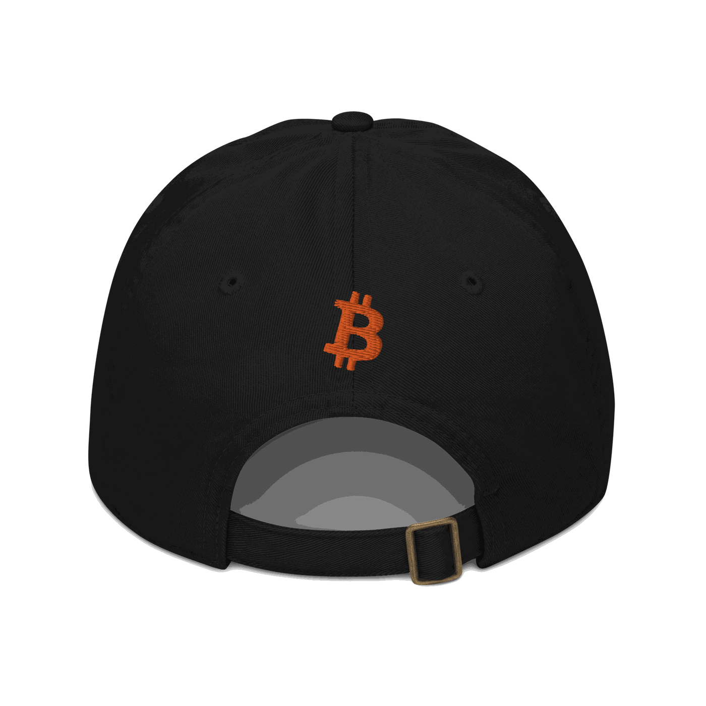 Back view of a black bitcoin dad hat.