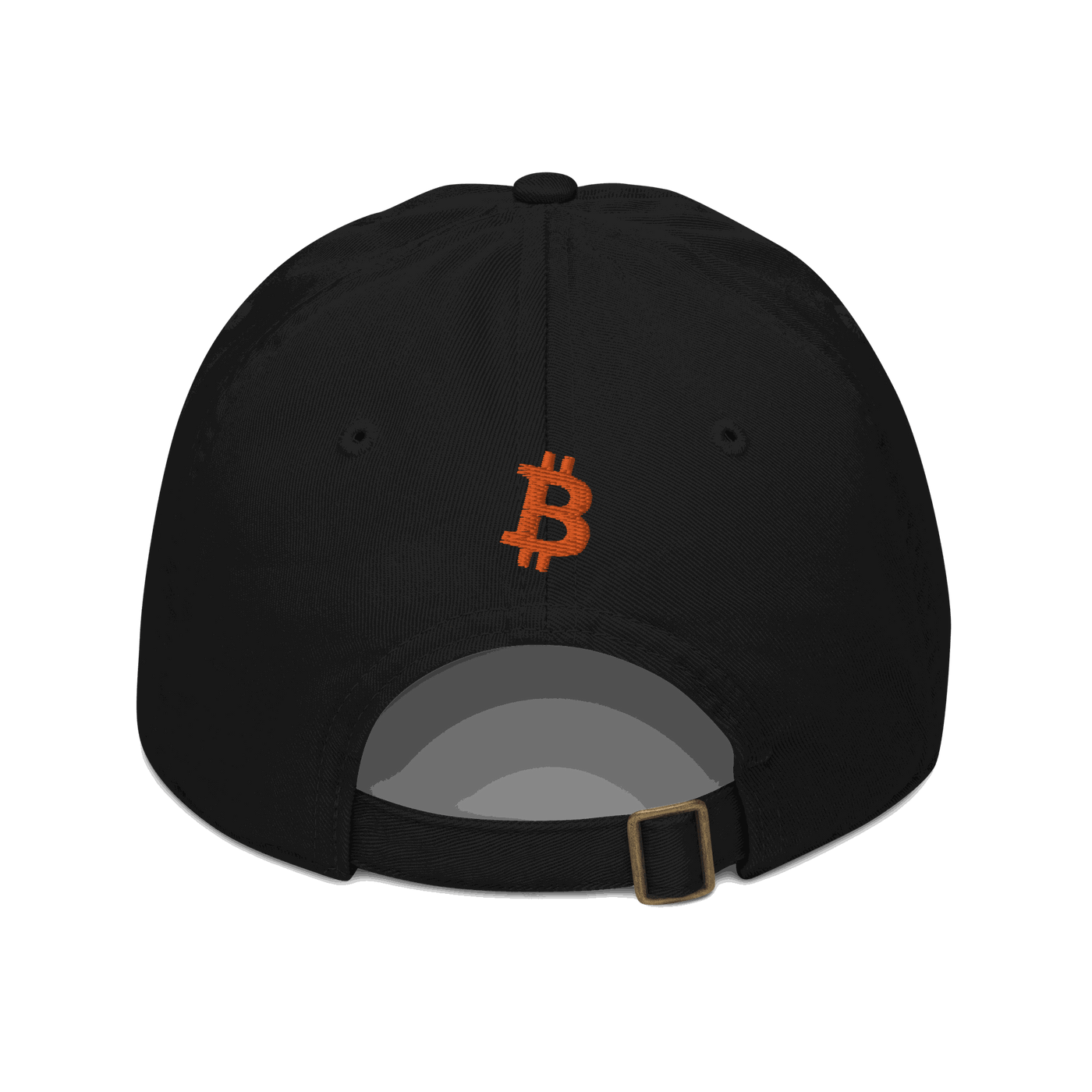 Back view of a black bitcoin dad hat.