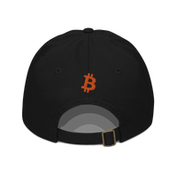 Back view of a black bitcoin dad hat.